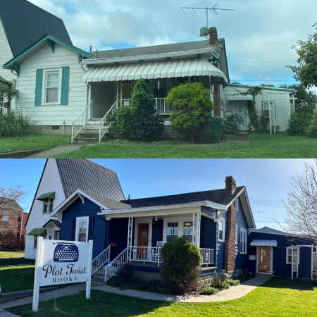 Plot Twist Books before and after it was bought and remodeled by Matt Browning.